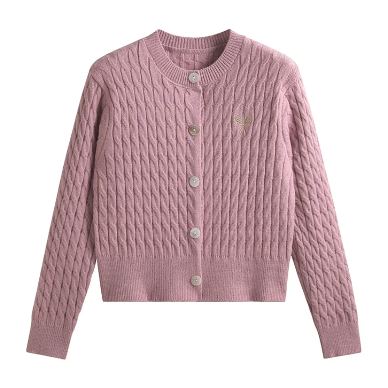 Women New Embroidery Knit Cardigan High-quality Long Sleeve Knitted Jacket Casual Sports Pullover Top