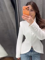 Blazer chic pour femme à col montant, simple boutonnage, cintré à la taille, manches longues, coupe ajustée, modèle 2026, pour le quotidien et les trajets 2