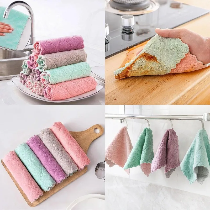 10 Asciugamani Da Cucina In Velluto Corallo - Panni Multiuso Assorbenti E Lavabili - 27x16 Cm, Morbidi E Ad Asciugatura Rapida - Multicolore