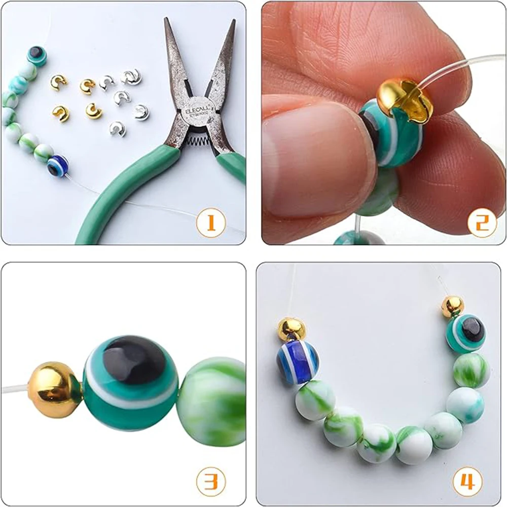 20/50 조각 스테인레스 스틸 크림 비드 커버 오픈 하프 라운드 크림 비드 매듭 커버 작은 구슬 보석 공예 만들기