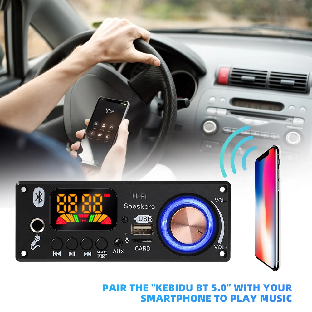 스테레오 앰프 블루투스 5.0 MP3 디코더 보드, 160W Mp3 오디오 플레이어, 자동차 FM 라디오 모듈, TF USB 마이크 레코드 통화, 2*80W, 8-24V