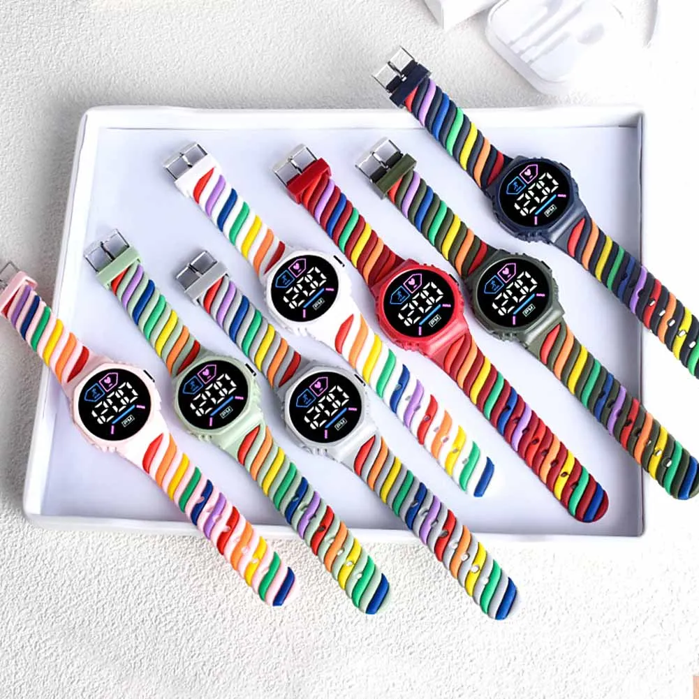 Waterproof LED Digital Children Kids Watch Wristwatch Silicone Rainbow Creative Student Sport Electronic Boys Girls Watches 6