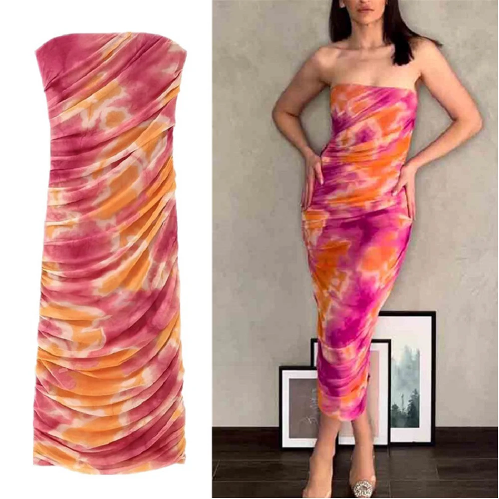 

Sexy Off Shoulder Maxi Dresses 2023 Summer Women Print Tulle Chic Backless Sleeveless Dress Elegant Slim Party Club Lady Vestido