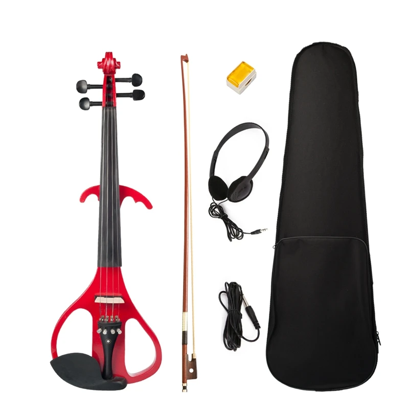 Full Size Esound 4/4 Wine Red Colored Solid Wood Electric/Silent Violin Kit with Ebony Fittings