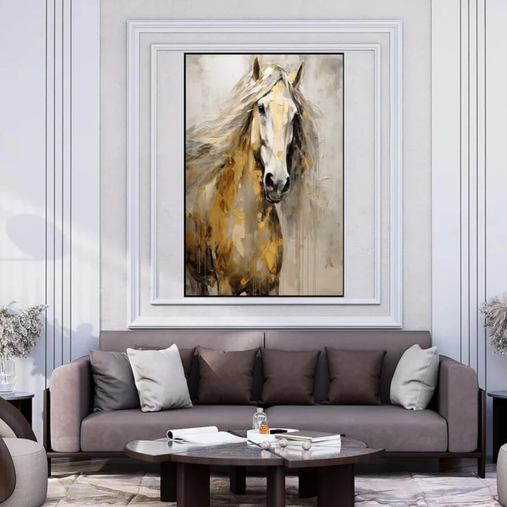 

Handmade Oil Painting Majestic Wild Horses Textured Painting Abstract Oil Painting Acrylic Painting Wall Decor Living Room