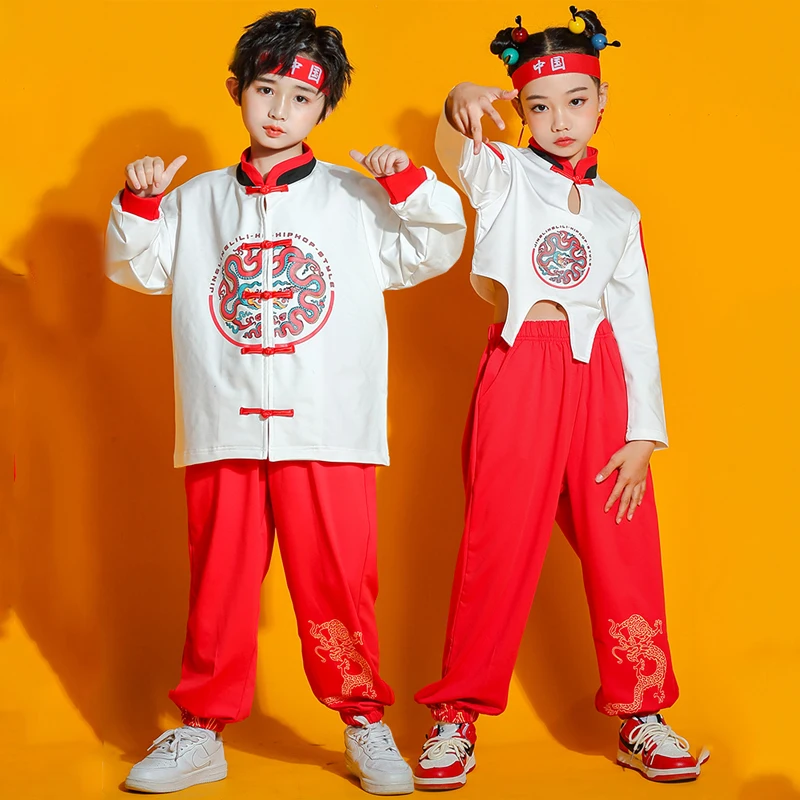 

Fashion Kids Hip Hop Clothes Boys Hanfu Suit Girls Cheerleadering Jazz Costumes Children Kpop Rave Clothes Stage Wear SL7410