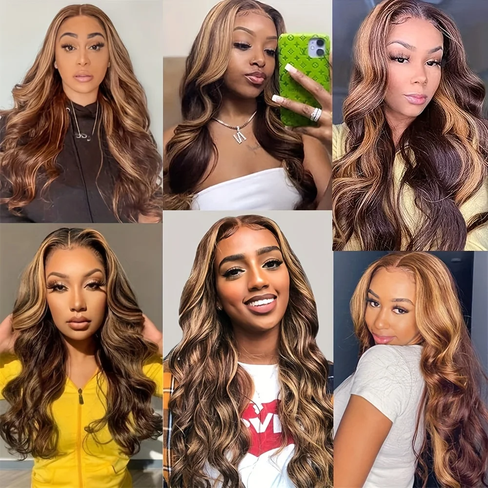 4/27 Colored Body Wave HD Lace Frontal Wigs Human Hair Pre Plucked 250 Density 13X4 Lace Frontal Wig for Women(34 Inch) 6