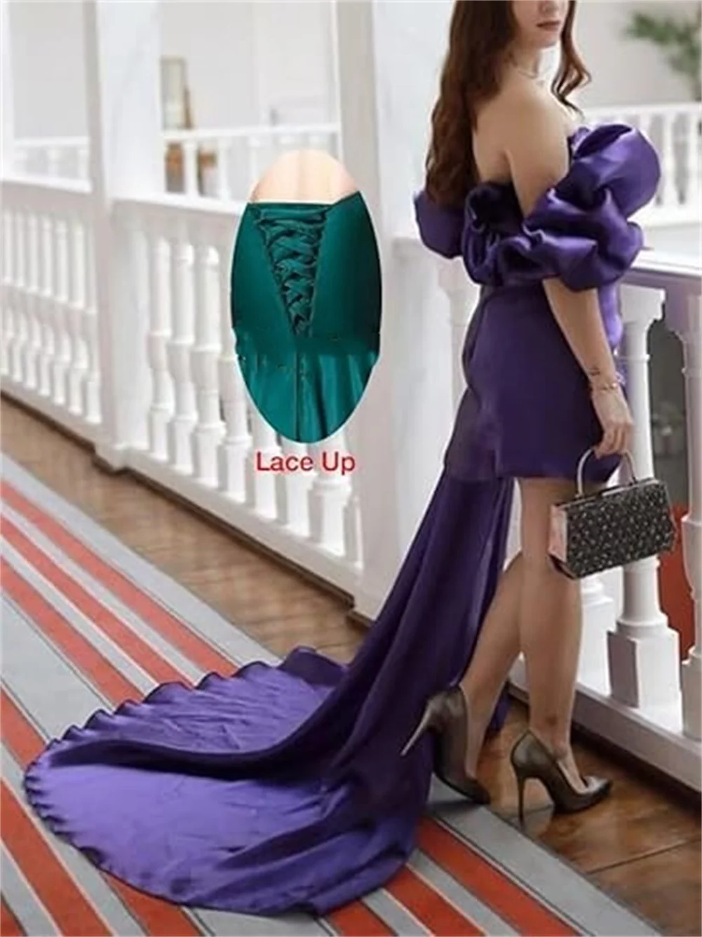 Elegant Purple Homecoming Dresses Off Shoulder Ruffles Puffy Sleeves With Wrap Party Dresses Sexy Mini Cocktail Gowns