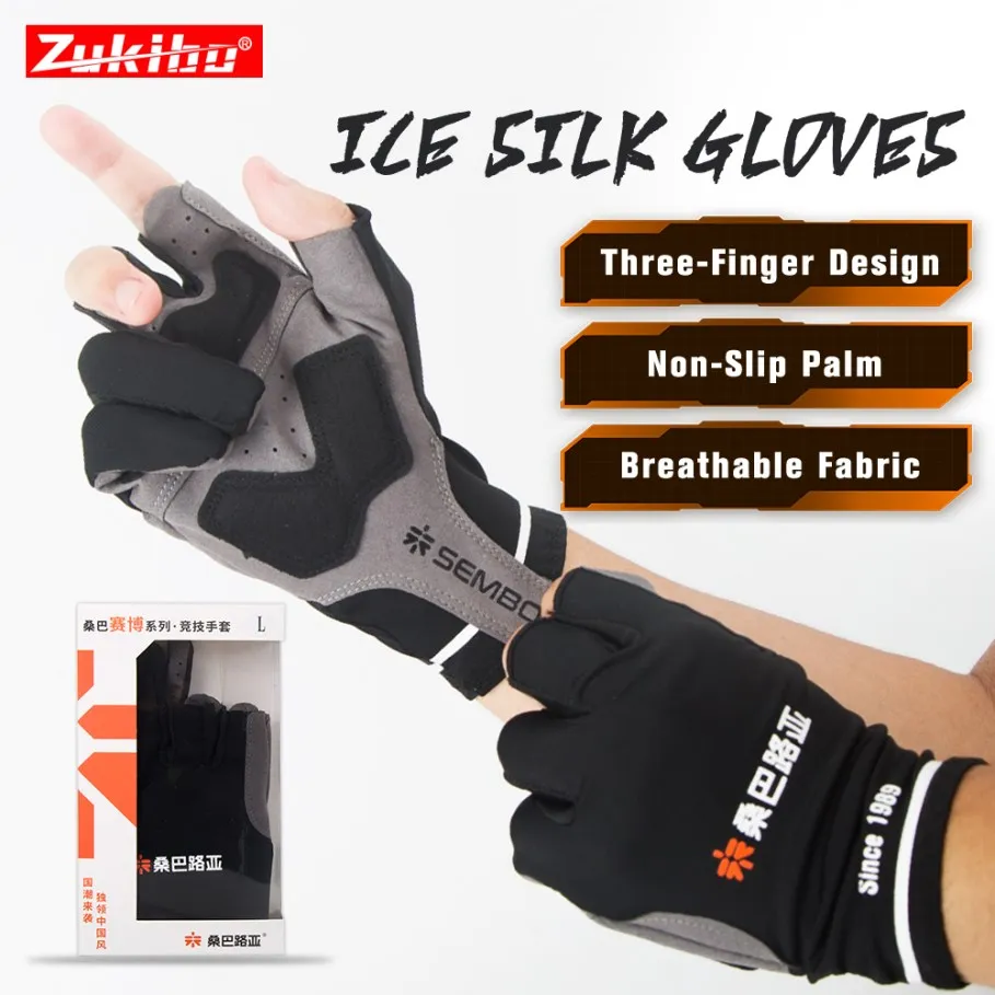 ZUKIBO three finger fishing gloves women men cut gloves for fishing sun protection anti-slip breathable thin