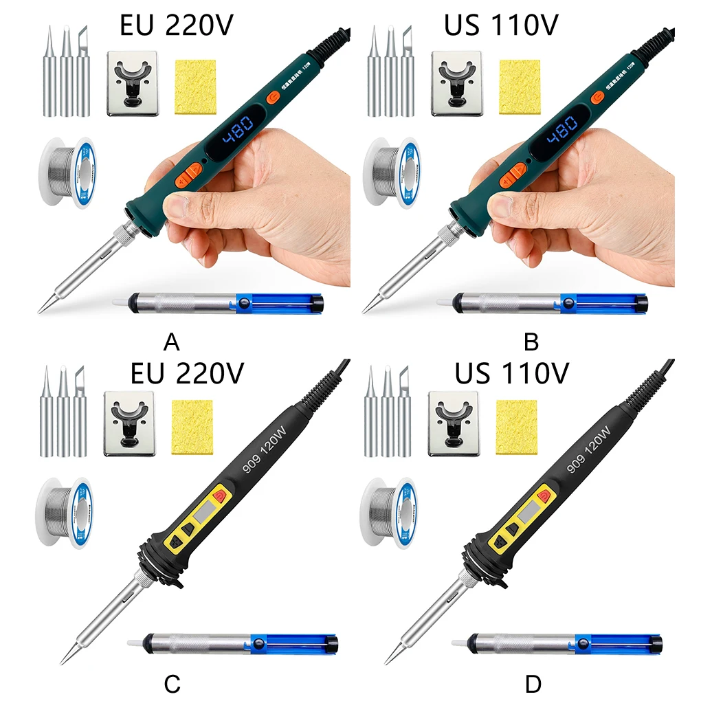120W Digital Soldering Iron Kit Repair Soldering Tool Set Electric Soldering Iron Dual Calibration Temperature 200-600℃
