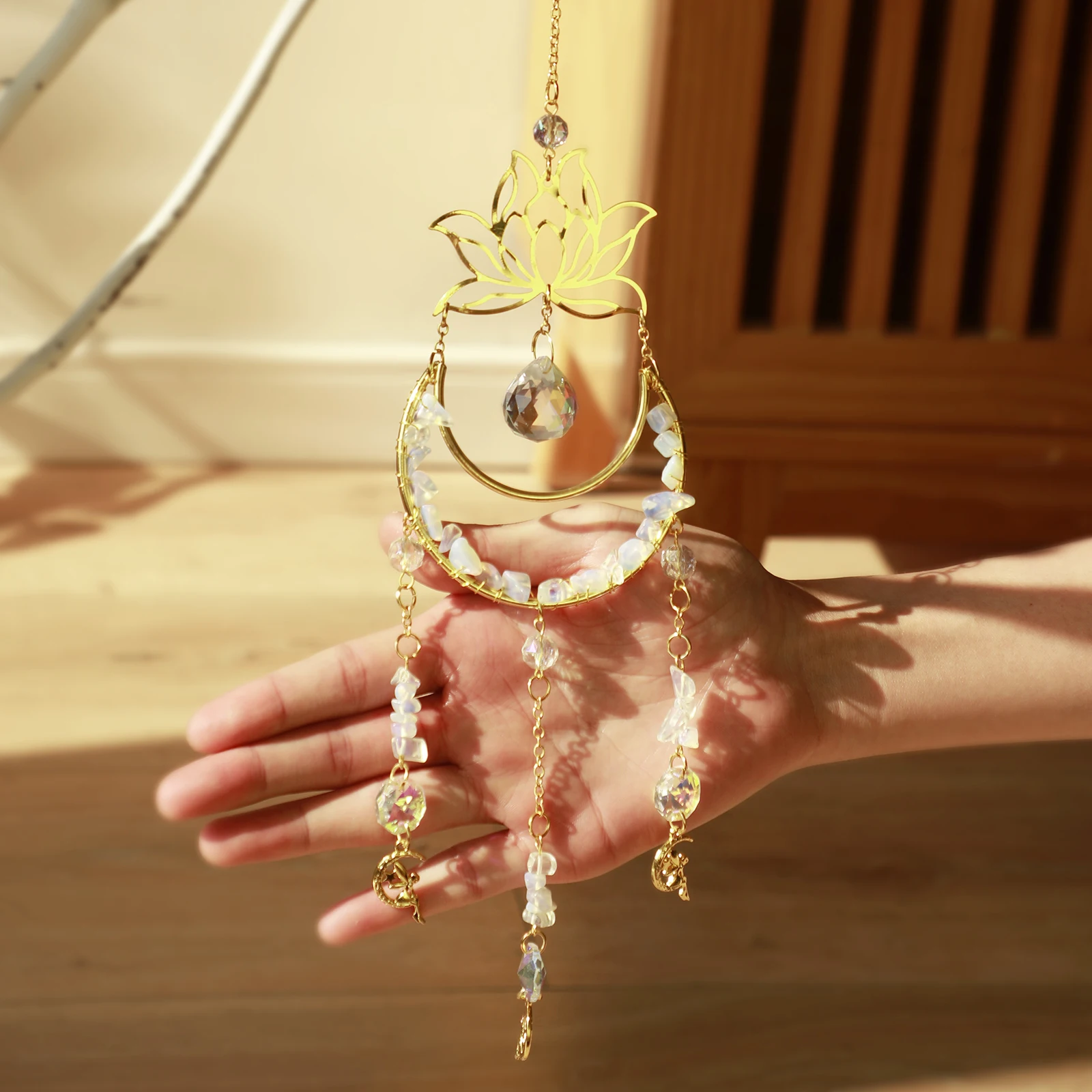 Crystal Suncatcher Moon Lotus Angel Hanging Decor Stained Glass Suncatcher Crystal Prism Garden Decoration Outdoor Decors Gift
