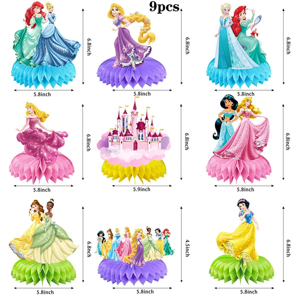 New Disney Six Princess Frozen Mickey Honeycomb Table Top Decoration Set Di Ventagli Di Carta A Nido D'Ape Forniture Per Feste Di Compleanno