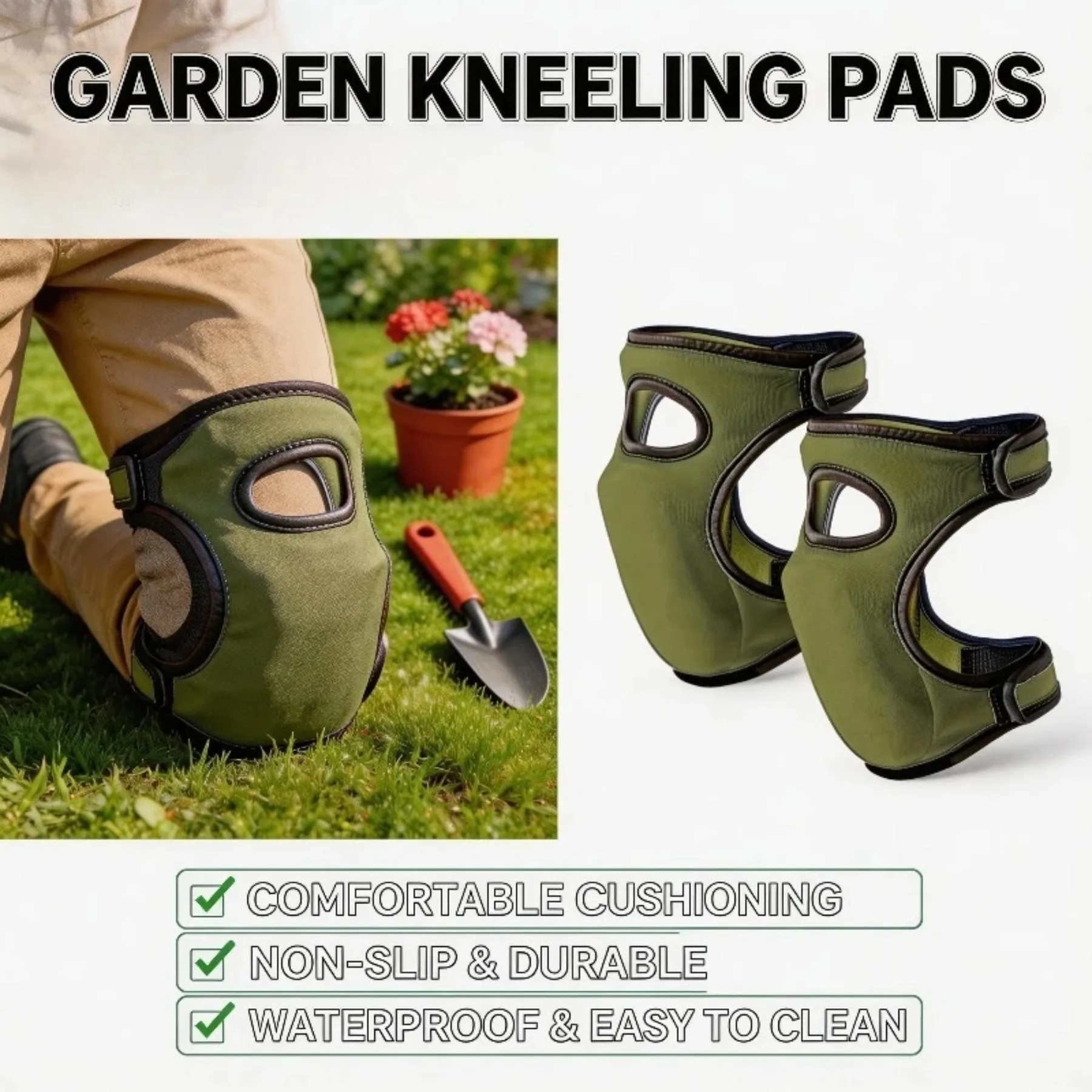Genouillères de protection pour jardinage et bricolage avec un design respirant, portées par un jardinier en extérieur.