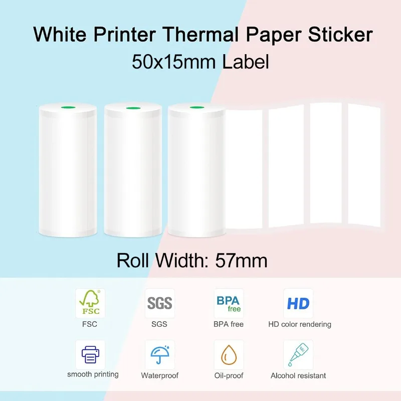 15mm Label Sticker,57mmX25mm Thermal Printer Paper Rolls for Mini Pocket Thermal Printers  Vintage Stickers  Scrapbooking
