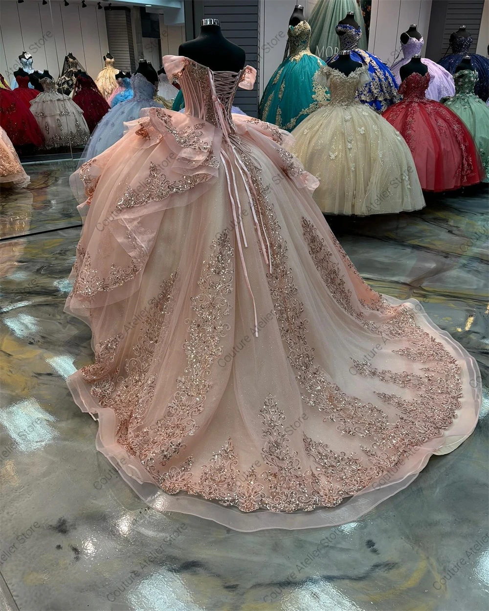 Blush Pink Ruffel Quinceanera Dresses Ball Gown Off Shoulder Birthday Sweet 15 16 Dress vestido de quincea&ntilde;era Customized