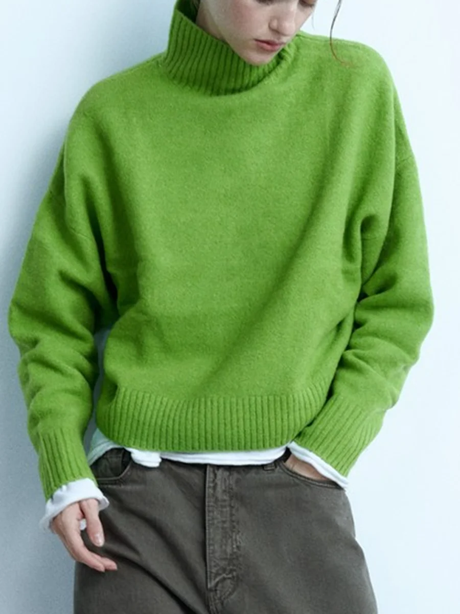 

Solid Color Screw Thread Sweater Long Sleeve Mock Neck Pullover Street Style Fashion Casual Cozy 2023 New Autumn Winter Jumper