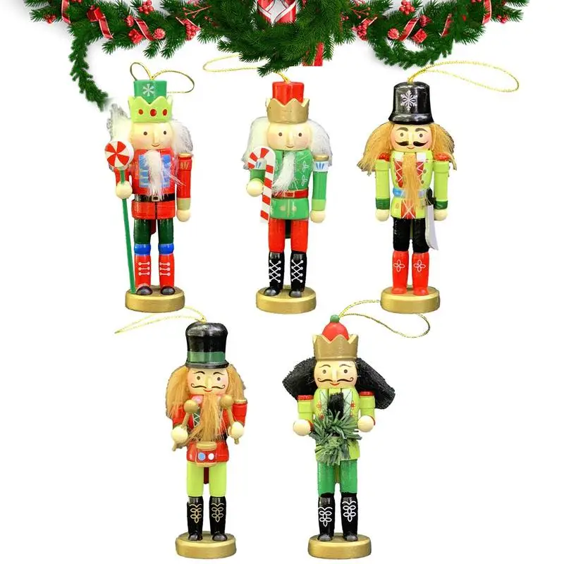 

Nutcrackers Christmas Ornaments 5Pcs Wood Christmas Collectible Puppet Pendant Toy 4.7Inch Christmas Nutcracker Soldier For Home