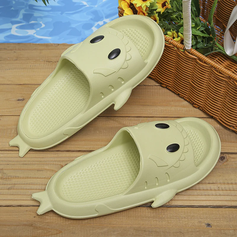 Funny Cartoon Shark Slippers Women Non Slip Eva Home Bathroom Slides Woman 2024 Summer Soft Sole Flat Beach Sandals Flip-Flops
