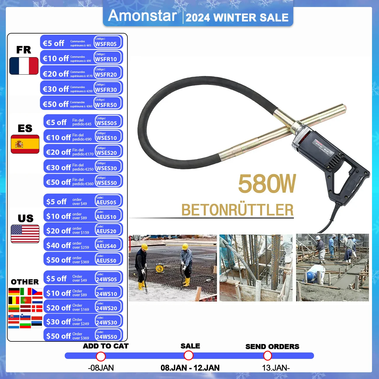 YonntechElectricConcreteVibrator580Ww35mmNeedleVibratingPoker