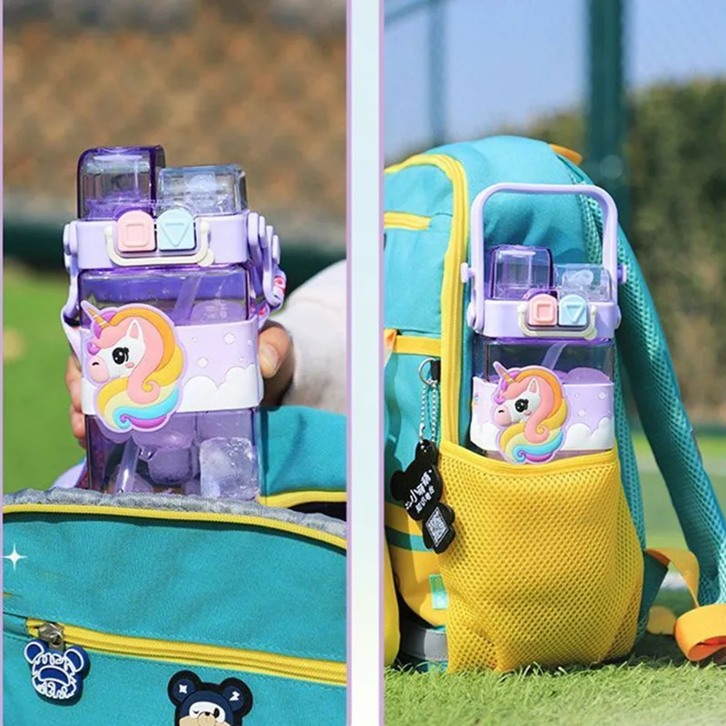 MyGiftHome 18oz Kids Square Water Bottle with Dual-Spout Design