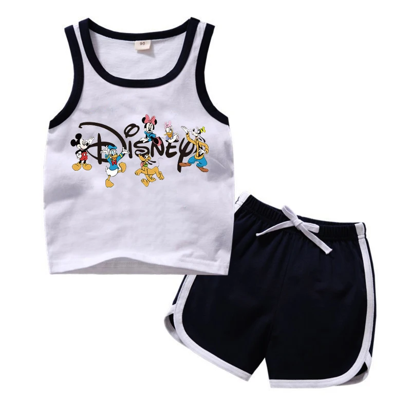 Summer Kids Baby Clothes Set Causal Disney Cartoon Print Sleeveless Baby Tops+Baby Shorts 2pcs Sport Suit Girls Clothing Set newborn baby clothing gift set