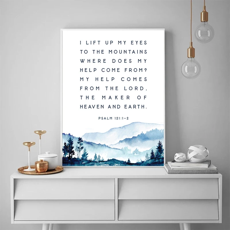 Christian Wall Pictures Psalm 121 Bible Verse Quote Canvas Painting Scripture Wall Art Prints Baptism Gift  Faith Poster Decor