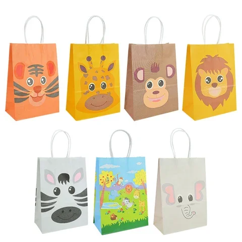 

5Pcs Jungle Safari Animal Paper Candy Bag Cookies Gift Packaging Bags Kids 1st Birthday Party Baby Shower Decoration Supplies