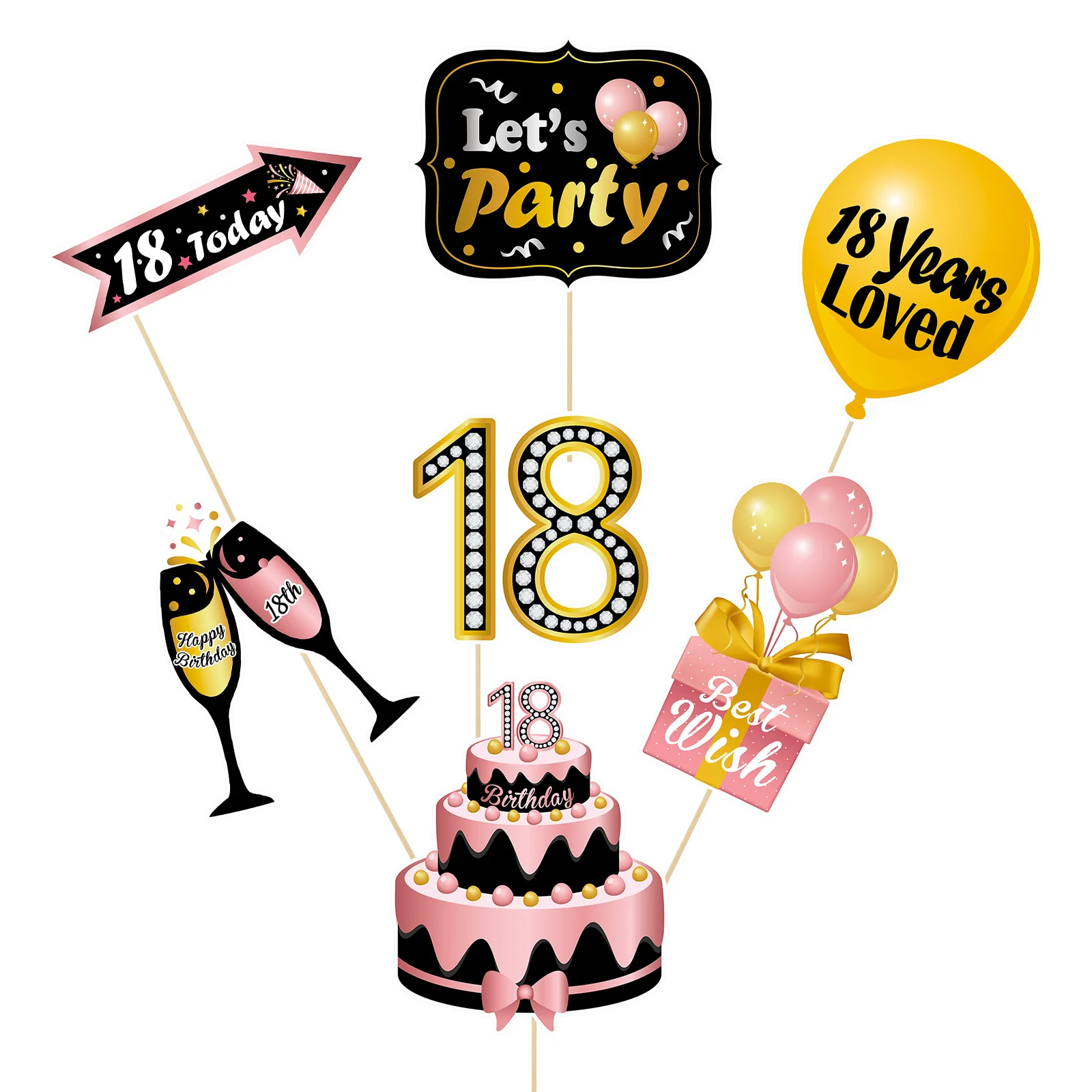 휴대용 사진 부스 소품 엠블럼, 생일 축하 사인, 18 번째 사인, 셀카 장식