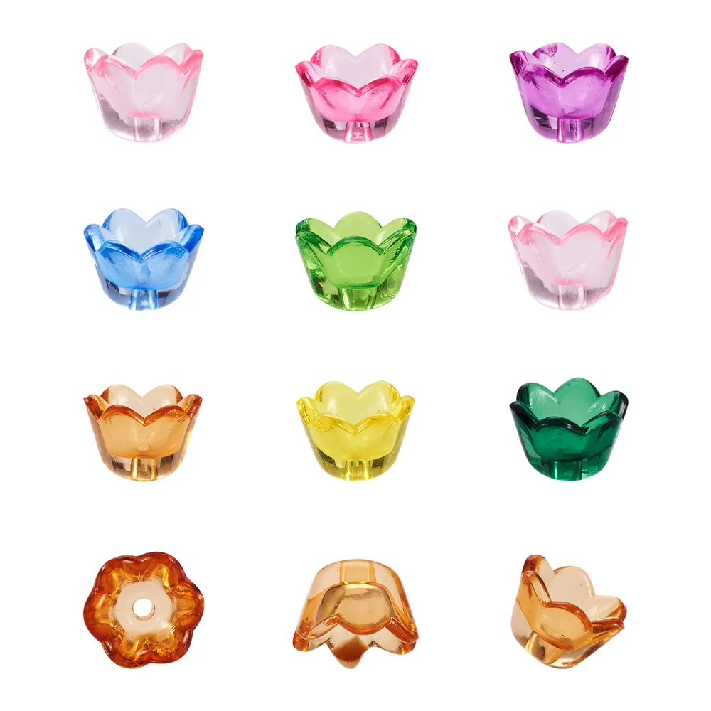 about 1900pcs/500g Transparent Acrylic Tulip Flower Bead Caps Lily of the Valley Floral Spacer Loose Bead for DIY Jewelry Making