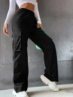 Y2K Solid Ripped Baggy Pants Fashion Women Pocket Elastic Waist Retro Straight Sweatpant Casual Streetwear Cargo New Trousers 1