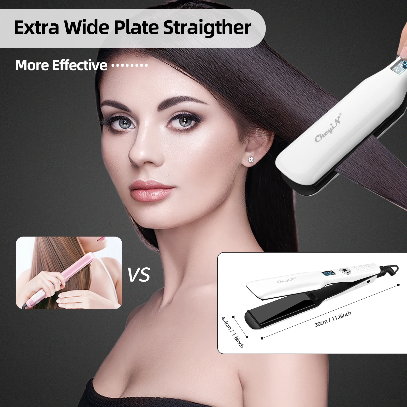 CkeyiN 44mm Tourmaline Ceramic Hair Straightener LCD Display Fast Heating Flat Iron Adjustable Temperature Straightening Iron 5