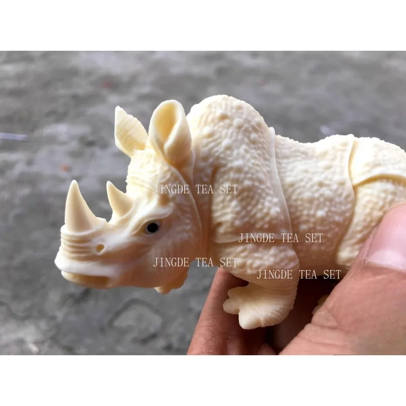 Ivory Rhinoceros Ornament Handheld Components African Lucky Three Treasures Crafts Tea Pet Table Decoration Tea Set Accessories