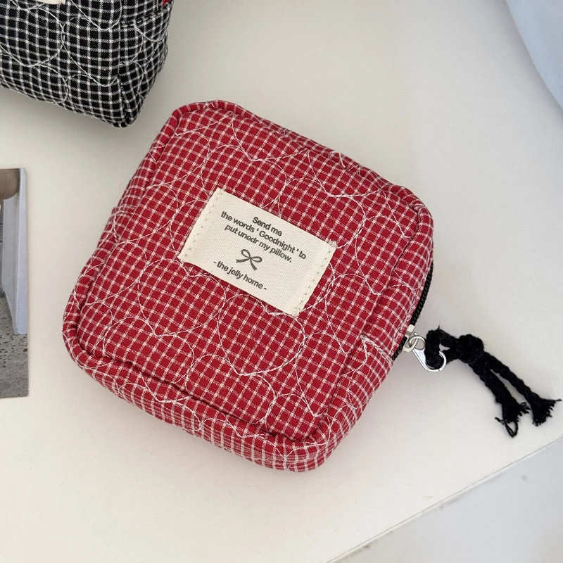 1PC 격자 무늬 여성용 지갑 지퍼 화장품 보관 가방 립스틱 데이터 케이블 키 주최자 숙녀 카드 가방 동전 지갑 클러치