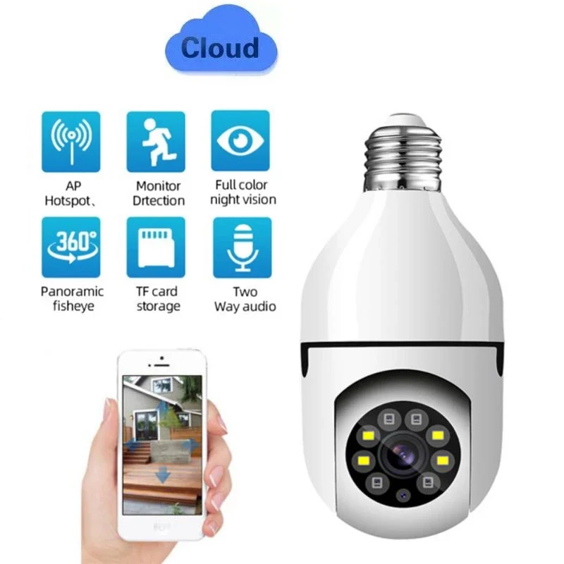 E27 2MP Surveillance Bulb Camera Night Vision Full Color Automatic Human Tracking Zoom Indoor Security Baby Monitor Wifi Camera 3mp wifi camera 2 4g 5g night vision 4x digital zoom surveillance security monitor cam full color automatic human tracking