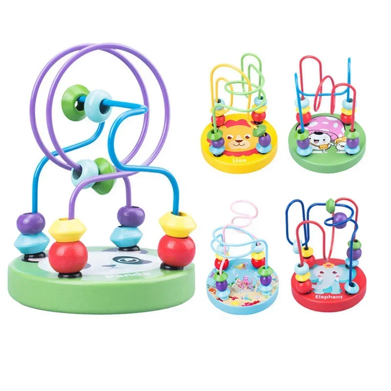 Montessori Wooden Toys Wooden Circles Bead Wire Maze Roller Coaster Educational Wood Puzzles Boys Girls Kid Toy 6+ Months
