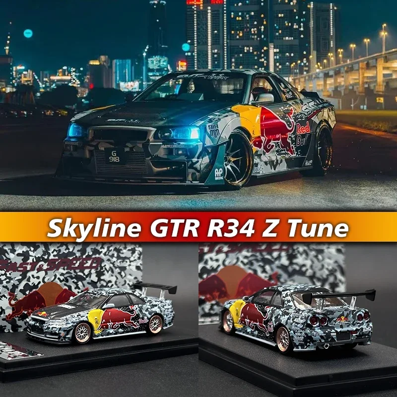 

FS 1:64 Skyline GTR R34 Z Tune High Wing Bull SRS Коллекционная модель литая модель машины с быстрой скоростью