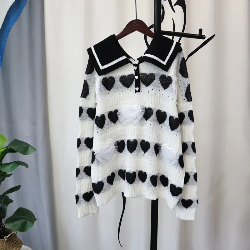 

Женский вязаный пуловер с длинным рукавом, Свободный Повседневный пуловер с воротником-лодочкой и оборками в виде сердца из съедобного дерева, осень