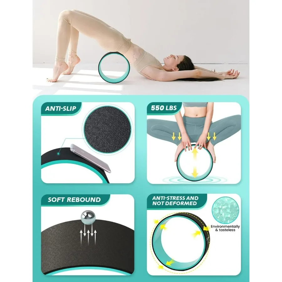 Yoga Wheel Set of 3, Back Roller for Back Pain Relief, Stretching, Multifunctional Back Wheel Improve Flexibility, Strength & Ba