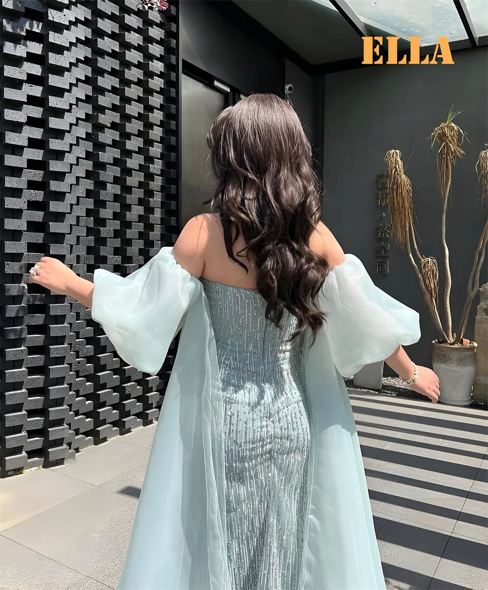 فستان سهرة شيفون أزرق بسيط بتصميم حورية البحر مخصص...