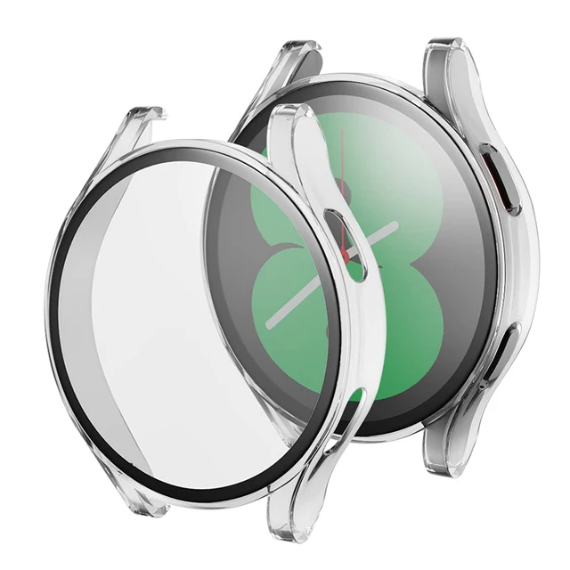 Hard PC +Matte Case With Tempered Glass Screen Protector Compatible for Samsung Galaxy Watch 4 40mm 44mm Clear