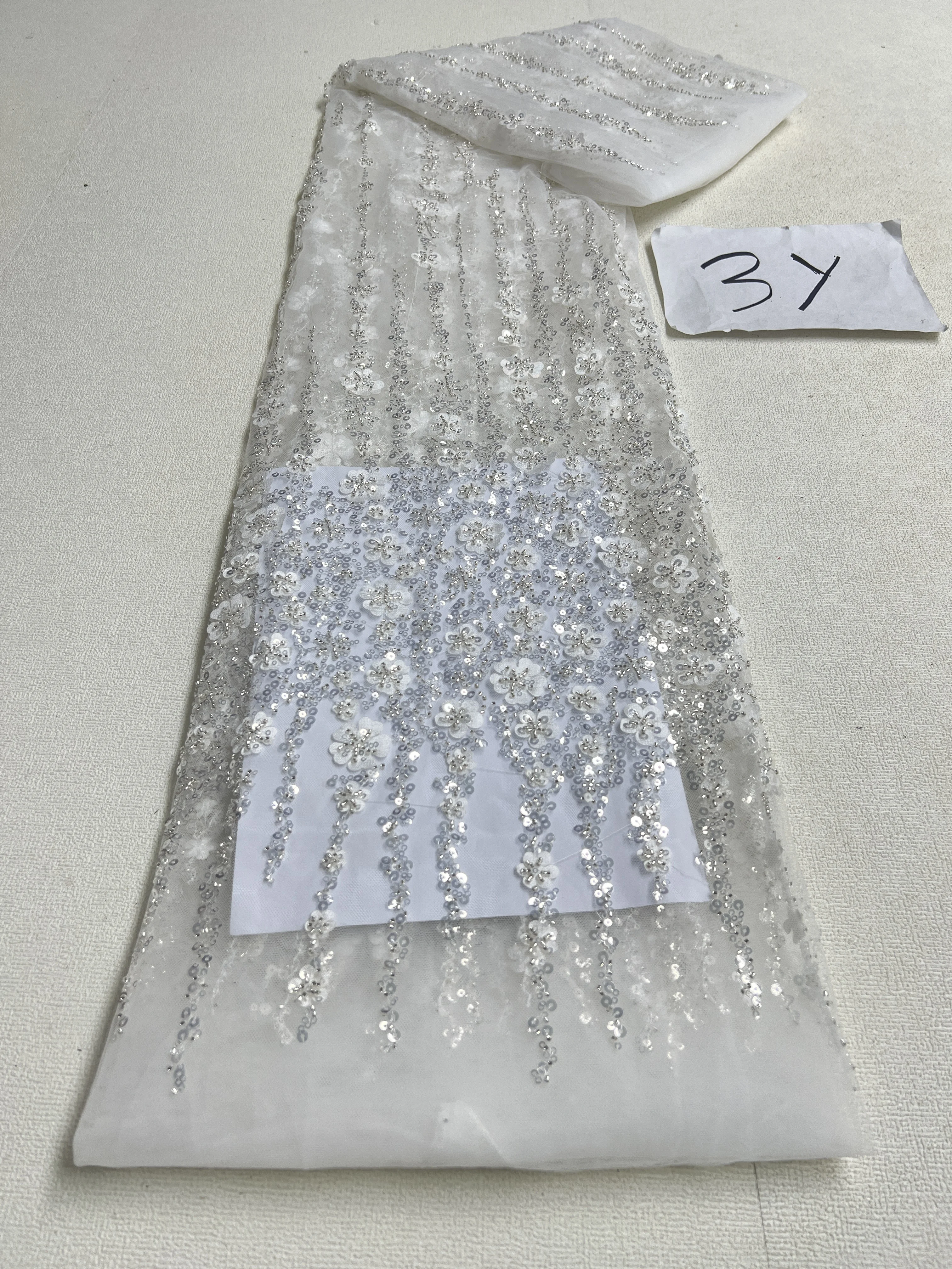 Sequins Jacquard Groom Lace Fabric 3 Yards For Wedding Dress