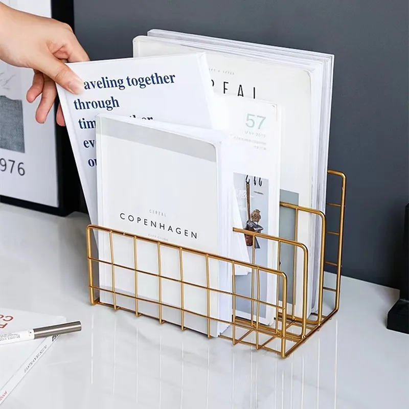 Iron Trapezoidal Bookshelf Creative Simple Office Desktop Magazine Document Sorting Storage Rack