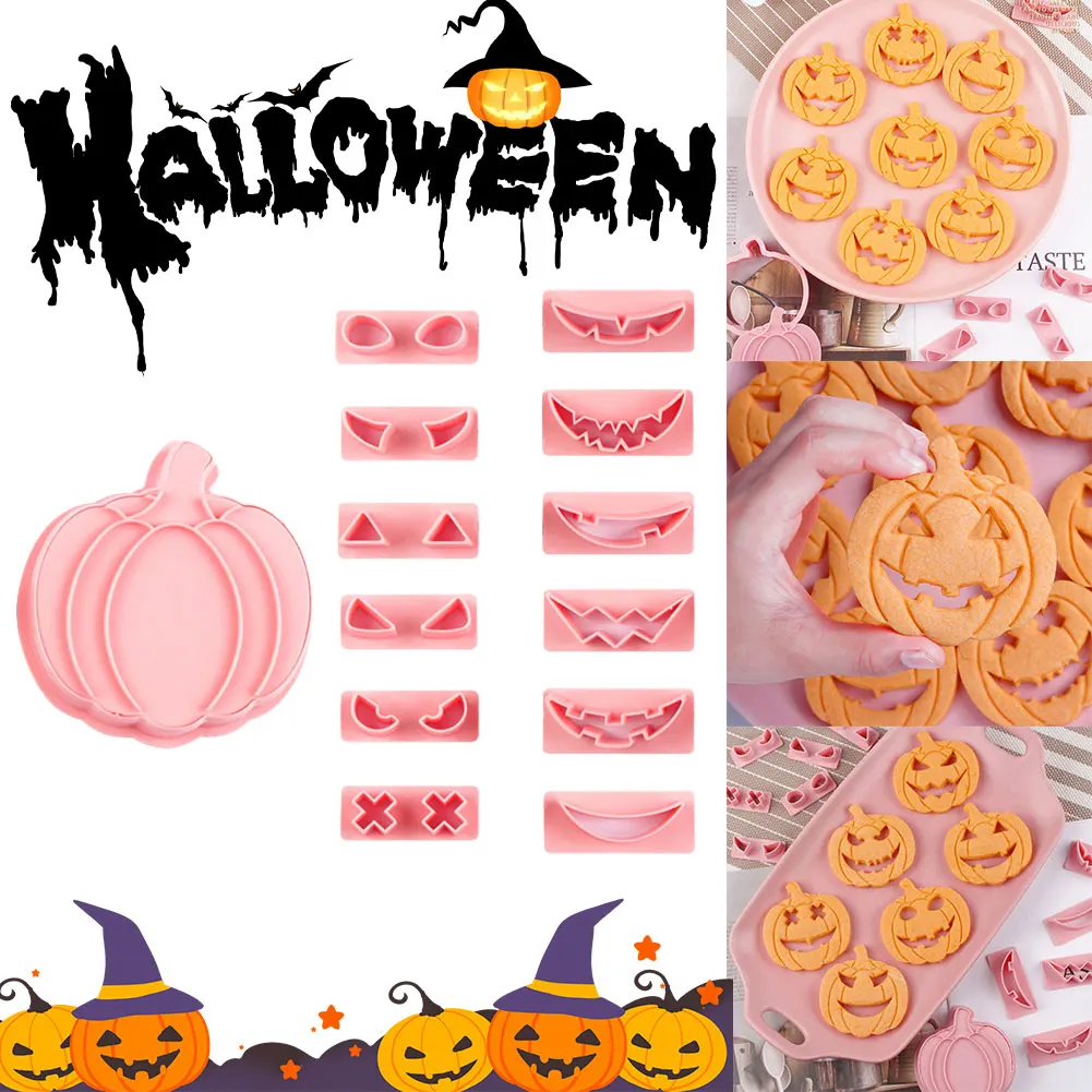 

Halloween Cookie Mold Cutters DIY Pumpkin Face Biscuit Fondant Embosser Stamp Cake Decorating Tool Home Baking Party Supplies