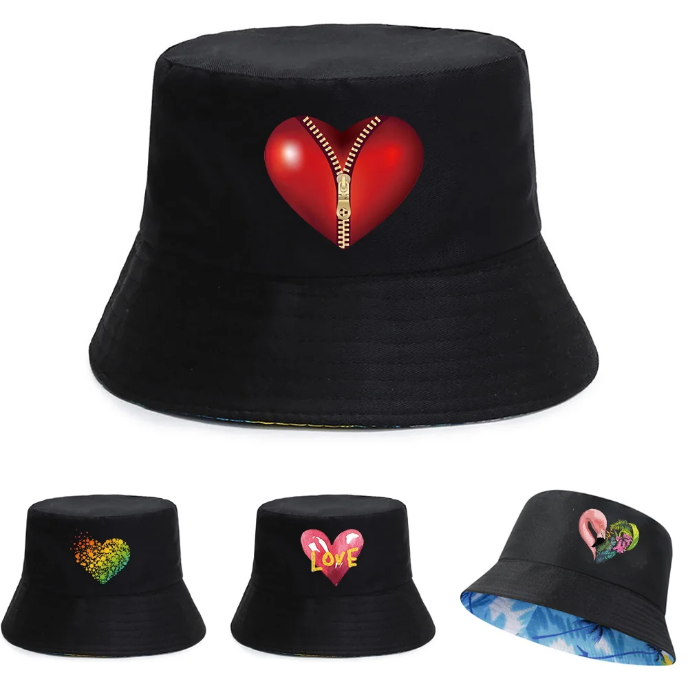 

2022New Travel Fisherman Hat Summer Outdoor Fishing Sports Beach Cap Foldable Sunscreen Cotton Mountaineering Love Printing Hats