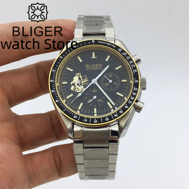 BLIGER Mechanical Automatic Watch 40mm Black Blue Red Dial Date Indication Dome Glass Steel Bracelet Waterproof Watch For Men 40m 130ft for sony a7 ng series a7r a7s underwater camera housing diving box case cover with 6 dome port black