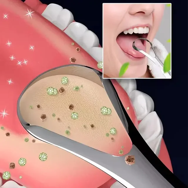 1/2 Pcs Reusable Stainless Steel Useful Tongue Scraper Cleaner Fresh Breath Cleaning Coated Tongue Oral Hygiene Care Tools 2