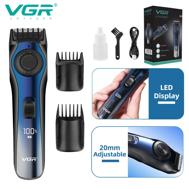VGR Hair Clipper Professional Hair Clipper Electric Hair Cutting Machine Cordless Adjustable LED Display Clipper for Men V-080