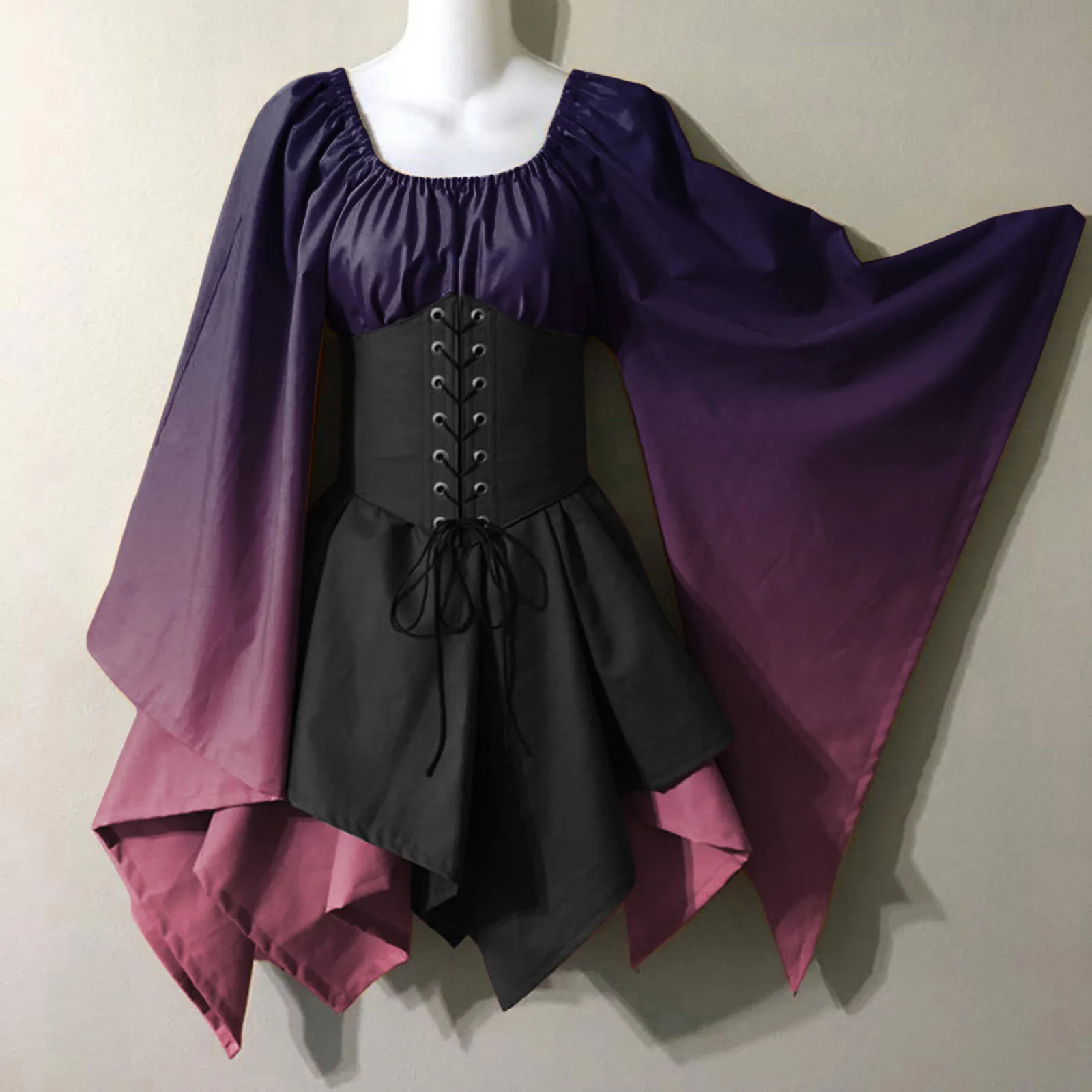 

Halloween Cosplay Palace Victoria Medieval Vintage Fairy Elf Costume For Women Princess Bandage Christmas Ptachwork Party Dress