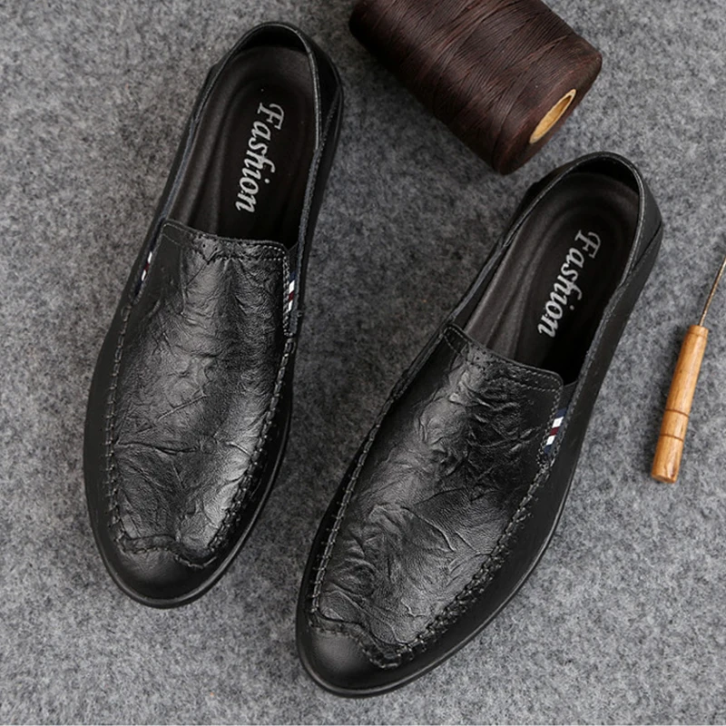

Nice Men's Leather Shoes Casual Moccasins Italian Black Leather Shoes Męskie Buty Non-Slip Dress Loafers Men's Driving Shoes