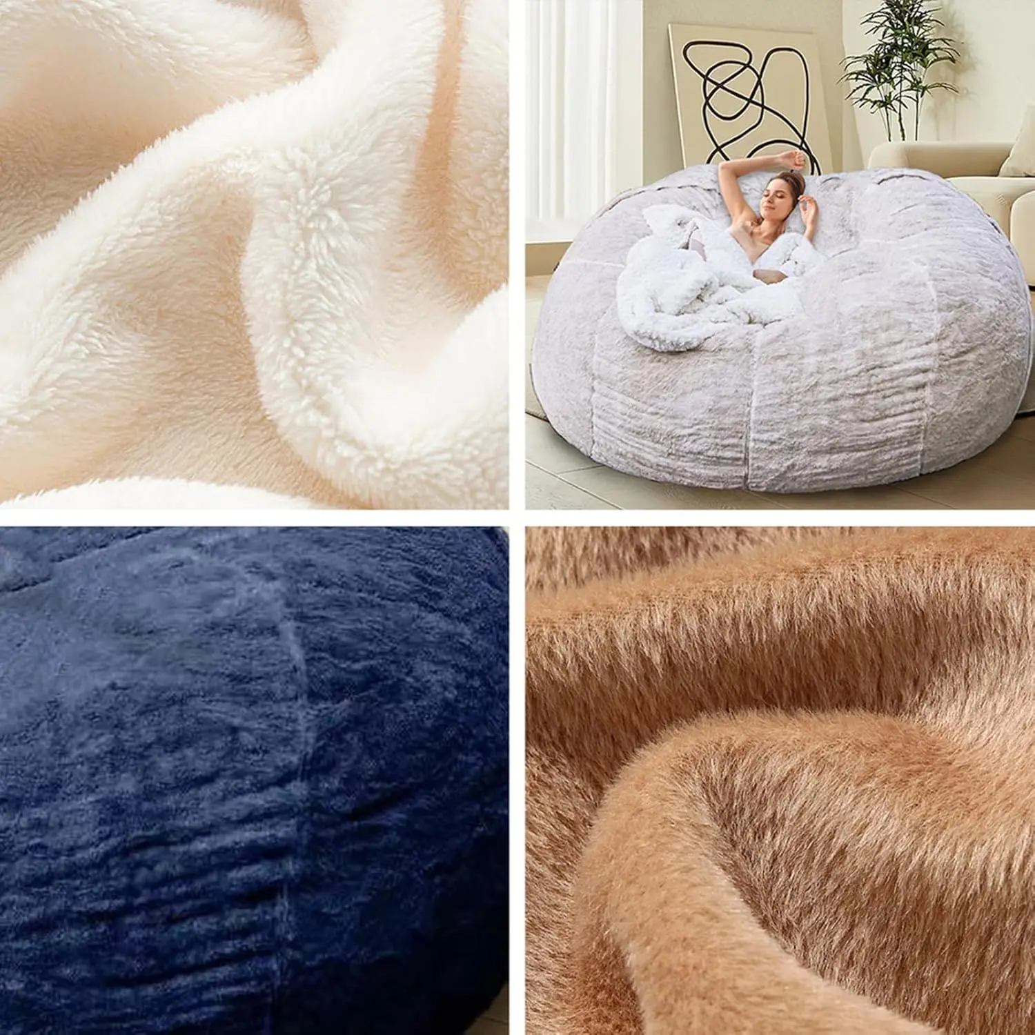 Chair for Adults Kids Without Filling Comfy Fluffy Giant Round Beanbag Lazy Sofa Cover for Reading Chair Floor Chair, 6